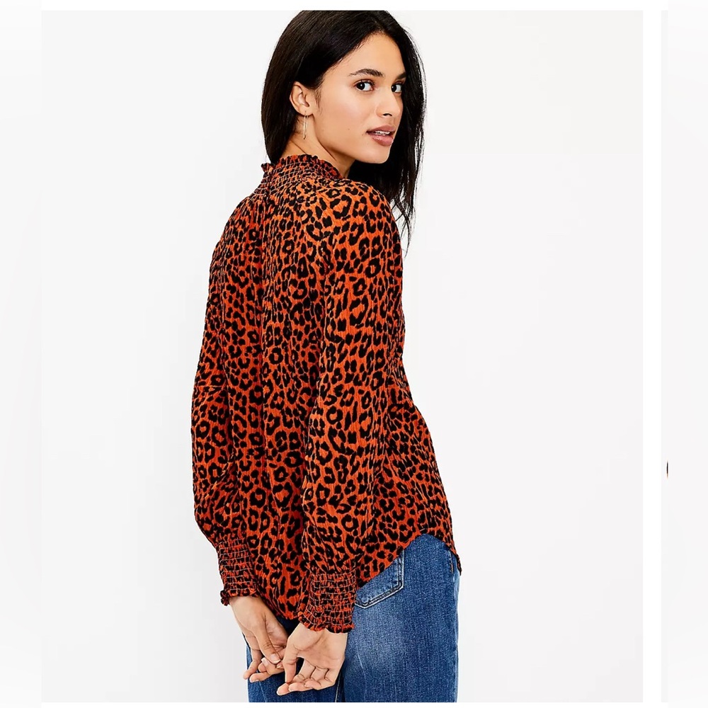 Loft leopard print smocked blouse, large
